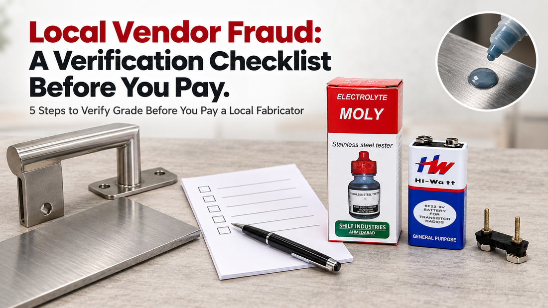 MOLY testing liquid used to verify stainless steel grade at a local fabricator's workshop