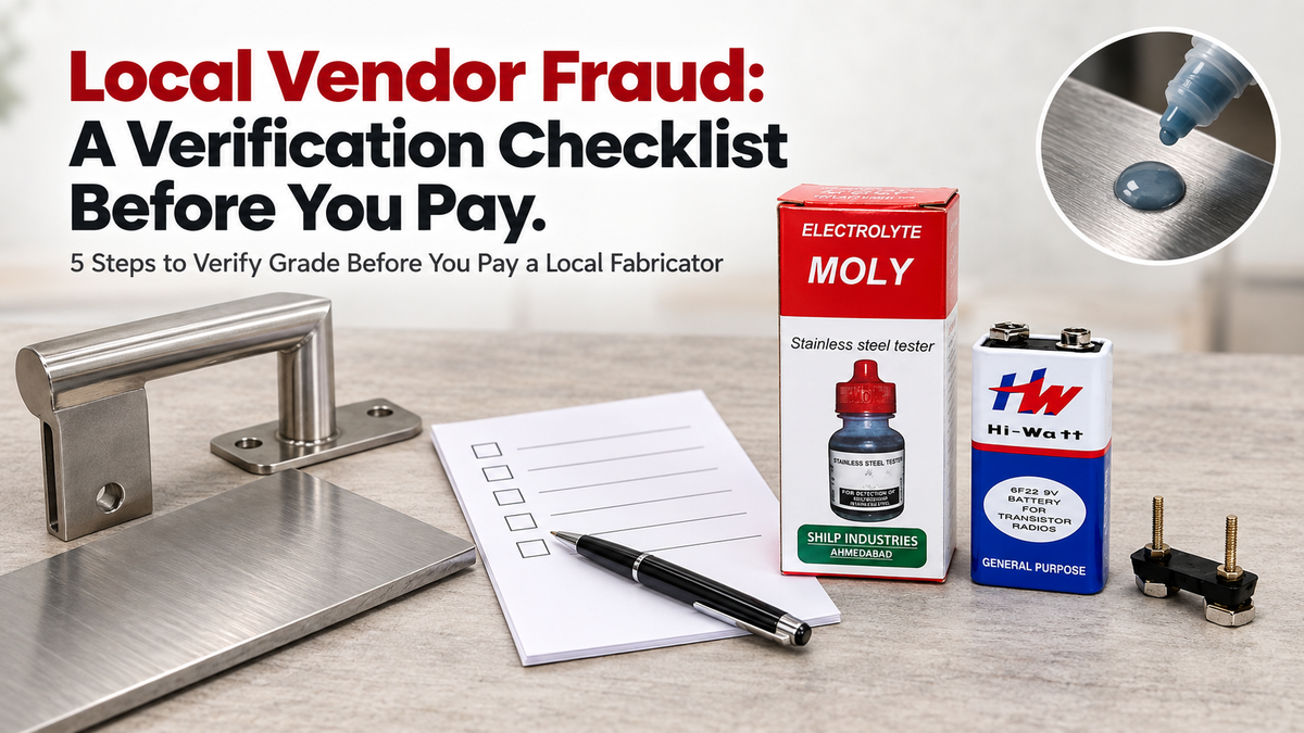 MOLY testing liquid used to verify stainless steel grade at a local fabricator's workshop