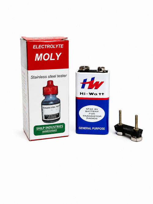 Stainless steel testing liquid box side panel showing usage instructions and 15ml quantity
